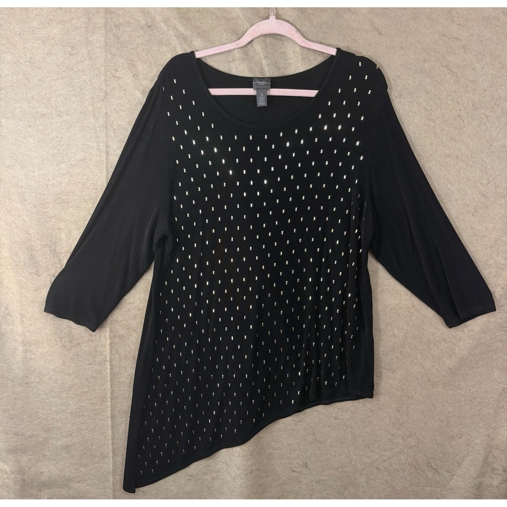 Chicos‎ Travelers Tunic Top Womens Sz 3 US 16 / 18 Black Gold Metal Bars Slinky